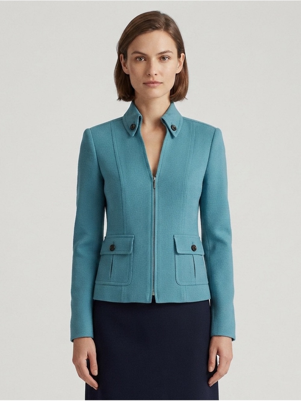 Worth Bluestar Zip Jacket Blazer Teal Blue Wool Sz 2 NWT $698 MSRP Stand Collar